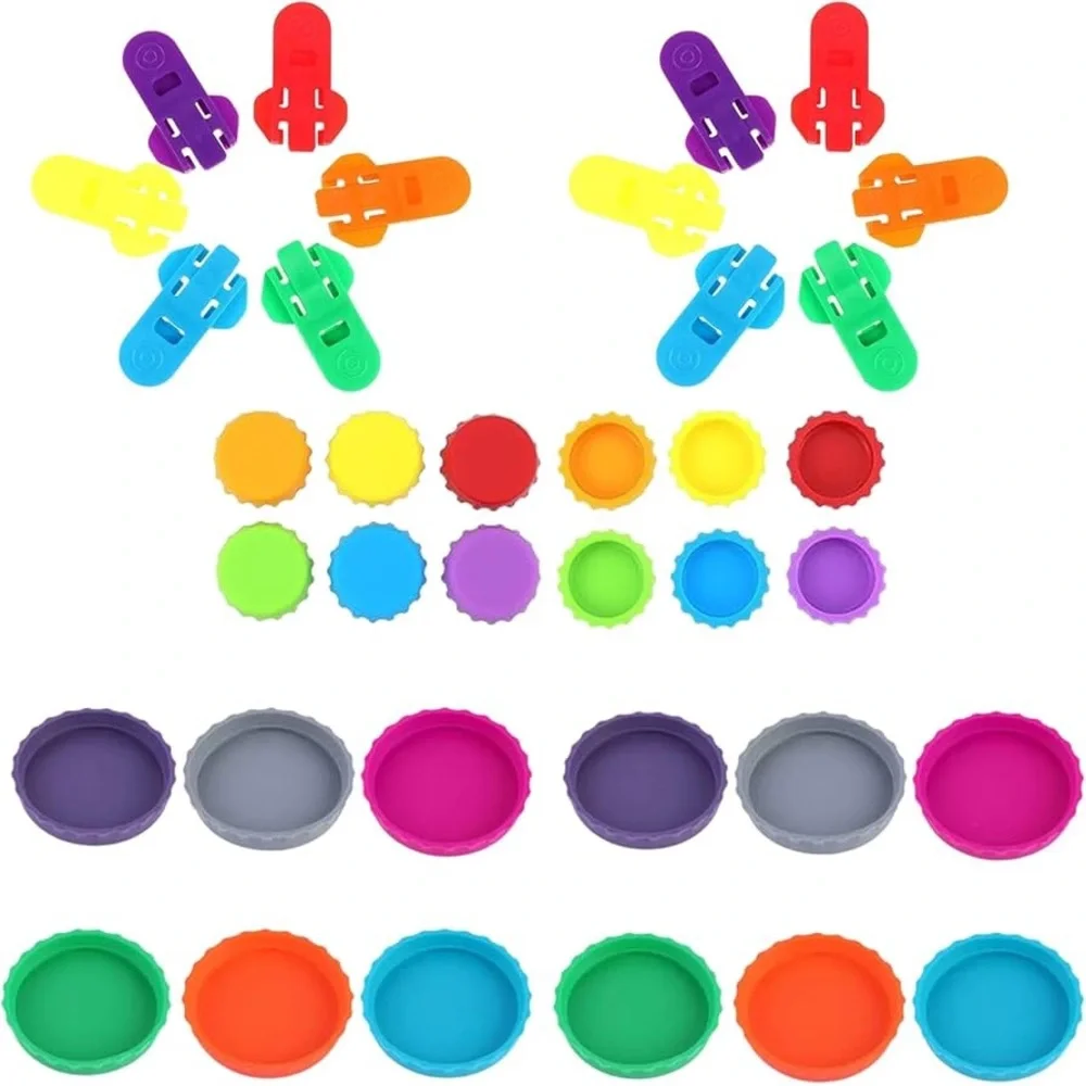 Colorful Party Silicon Beer Caps Can Covers and Can Opener Bundle NIB PACK OF 36